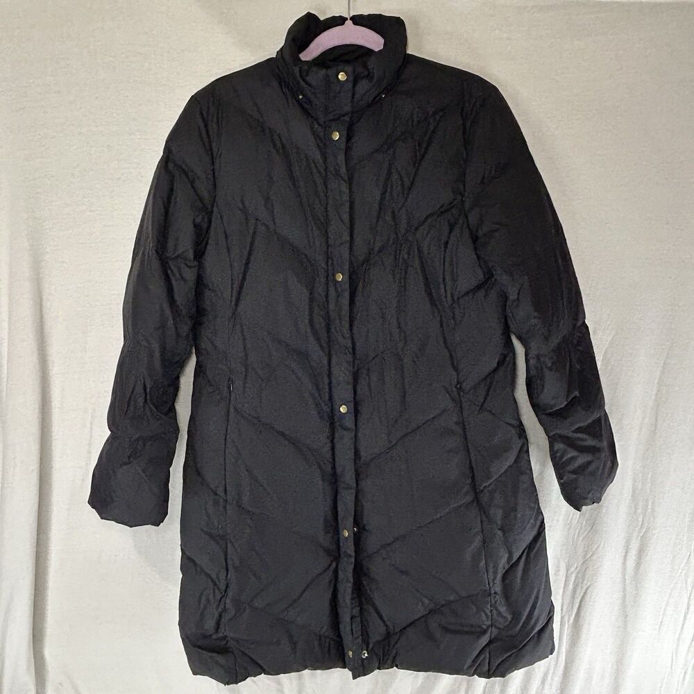 Lands End Long Maxi Goose Down Puffer Jacket Women‎ M Black Coat Hooded Parka